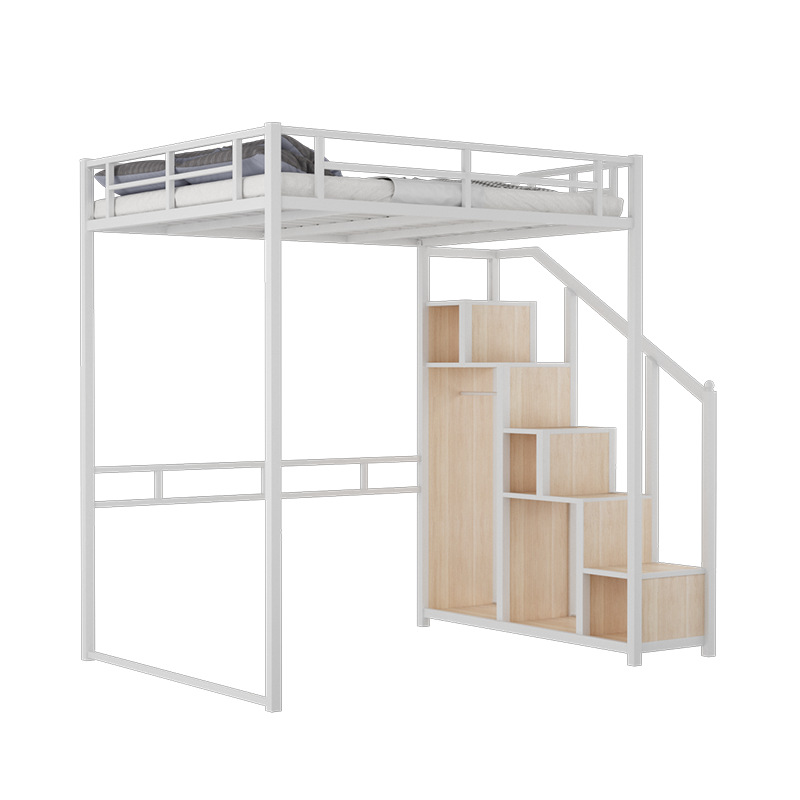 Bare bed white-right staircase