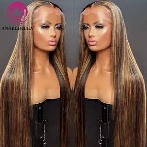 Angelbella 13x6 Hd Human Hair Lace Front Wig Vendors 30 Inch Raw Cambodian Glueless Wig Highlight Color Glueless Human Hair Wig