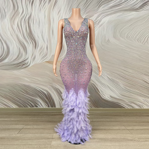 Novance Y5788 <span class=keywords><strong>Vestidos</strong></span> de <span class=keywords><strong>Fiesta</strong></span> Brillantes al por Mayor, Nuevas Tendencias 2026, Vestido de Gala Morado de Lujo, Vestido de Noche Elegante con Plumas - Product Image 2