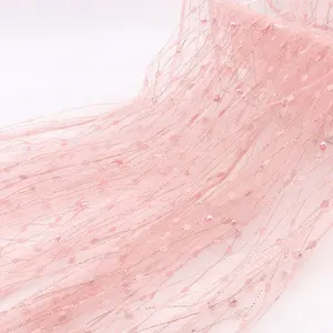 Thiết Kế Mới Vàng Tím Phi Thụy Sĩ Dot Knit Luxury Tulle Lưới Sequin Và Ngọc Trai Dệt Đính Cườm Trắng Ren Net Chất Liệu Vải