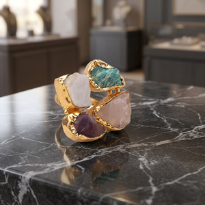 Boho Style Gold Plated Brass <b>Turquoise</b> <b>Ring</b> For Women With Adjustable Open Band Statement Fashion Jewelry Accessory For Daily - Product Image 1
