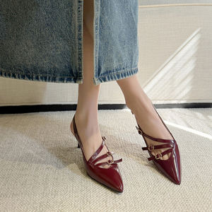 WETKISS all'ingrosso Sexy fibbia cinturino <span class=keywords><strong>bordeaux</strong></span> tacchi Slingbacks <span class=keywords><strong>scarpe</strong></span> da donna a punta tacchi bassi per donna Slingback Pump Shoes - Product Image 6