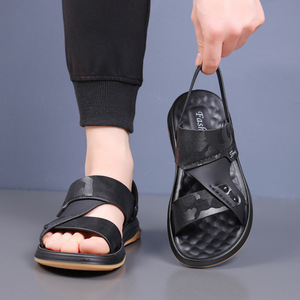 Men's Summer Casual Slides Open Toe Camouflage Pu Upper Rubber Outsole Anti Slippery Outdoor <b>Beach</b> <b>Shoes</b> Leather Printing - Product Image 4