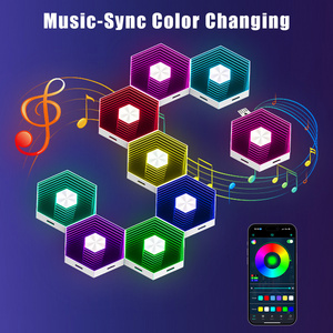 Éclairage mural <span class=keywords><strong>de</strong></span> <span class=keywords><strong>fond</strong></span> <span class=keywords><strong>de</strong></span> jeu RGB, LED <span class=keywords><strong>à</strong></span> détection sonore, lumière rythmique <span class=keywords><strong>à</strong></span> assembler, DIY, hexagonal, Abyss Quantum, éclairage <span class=keywords><strong>de</strong></span> salle d'e-sport - Product Image 5