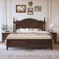 Lit double en bois massif de style vintage américain, 18m, taille King, peinture écologique, esthétique Old Money, chambre principale