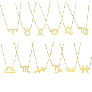 Hotsale Stainless Steel Gold Simple Star 12 Zodiac Sign Necklaces Pendants Constellations Choker Necklaces for Women Jewelry