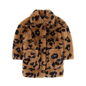Customized brand kids luxury faux fur coat Leopard print baby fur coat