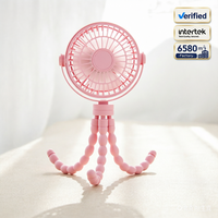 Ventilateur portable léger rotatif à 360° pour poussette de bébé, trépied flexible type pieuvre - Ventilateur USB rechargeable à clipser avec lumière pour extérieur et hôtel