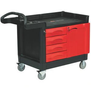 Carrello Portautensili Industriale con 4 Cassetti e 1 Anta, Rosso e Nero, su Ruote - Product Image 2