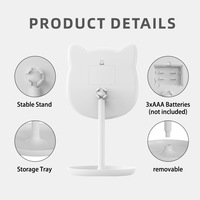 Miroir de Maquillage LED Pliable CF en Forme de Chat Mignon avec Écran Tactile Rond Réglable et Loupe Intégrée pour Bureau