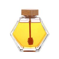 Grosir Botol Kaca Madu Kosong Bentuk Heksagonal 100ML 220ML 280ML 380ML Custom Dengan Tutup Kayu dan Sendok