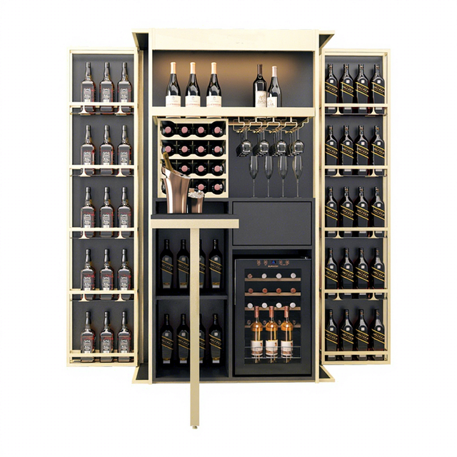 High-End Luxury Stainless Steel Wine Display Cabinet Customized LED Lighting Glass Showcase for Dining Hotel Use