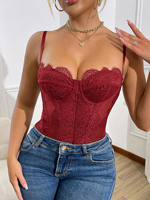 Eleganter Übergrößen-Bodysuit aus weißer, transparenter Spitze, atmungsaktiv, umweltfreundlich, Push-Up, mit Bügel, Korsett-Stil, für Hochzeiten, Partys und als Shapewear für die Nacht
