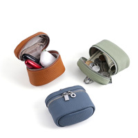 Nouvelle pochette souple à suspendre au cou pour pièces de monnaie, étui de rangement en cuir pleine fleur, mini sacs de voyage personnalisés à fermeture éclair ronde pour rouge à lèvres et maquillage