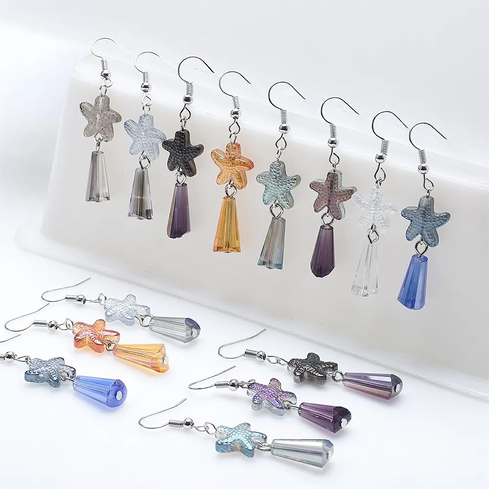 ZHB gros coloré cristal étoile de mer boucles d'oreilles paires argent plaqué alliage crochets tour perles de verre à la main bijoux de mode