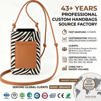 Sac bandoulière mini en PU imprimé zèbre caramel et crème avec poche pour téléphone, élégant et chic pour femme, personnalisable OEM