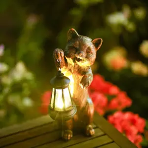 Patung kucing ornamen taman, patung seni kerajinan Resin hewan lucu dengan lampu tenaga surya