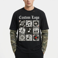 T-shirt Homme Streetwear Manches Longues 2-en-1 Superposé en Coton Lourd 220g Personnalisable avec Logo Effet Vieilli et Délavé