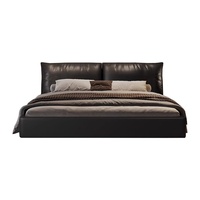 Lit double moderne italien minimaliste en cuir de vachette matelassé, taille Queen, avec cadre en bois de pin, rangement, tatami souple, garantie 5 ans