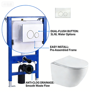 Toilette suspendue au mur en céramique blanche avec télécommande et chauffage du siège Siège de toilette suspendu en céramique pour salle de bain - Product Image 4