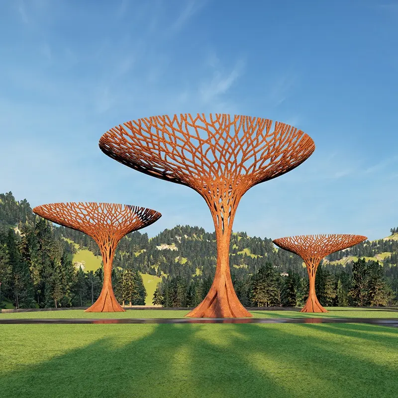 تمثال شجر من الفولاذ المقاوم للصدأ من Vincentaa, منحوت على شكل شجرة من صلب كورتين كبير من الصداء الصدئ لتزيين الحديقة ، من المصنع مباشرة