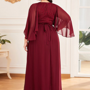 Abito <span class=keywords><strong>da</strong></span> Sera Lungo in Pizzo con Maniche a Volant, Elegante e Casual, <span class=keywords><strong>Taglie</strong></span> <span class=keywords><strong>Forti</strong></span>, Alta Qualità - Product Image 2