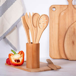 Juego de utensilios de cocina de madera de excelente calidad para uso diario, 4 piezas con soporte, para la cocina. - Product Image 2