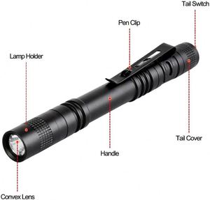 High Power Aluminum Alloy Tactical Pen <b>Flashlight</b> Clip Mini <b>LED</b> IP55 Rating AAA Battery 6 Hours Runtime Black Emergency Use - Product Image 2