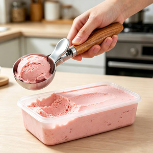 Stainless Steel Ice Cream Scoop With Wooden Handle Dishwasher Safe For Homemade Desserts - Product Image 1