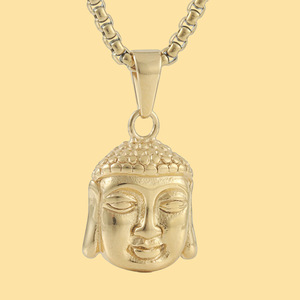 Buddha Face Pendant Stainless Steel Gold <b>Silver</b> Color <b>Necklace</b> <b>For</b> <b>Men</b> And Women 3.0x60cm Chain Geometric Design - Product Image 1