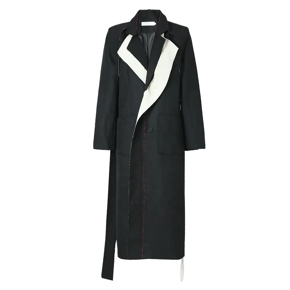 OUDINA New Arrivals Retro Style Long Loose Trench Coat Womens Lapel Custom Windbreaker Jacket