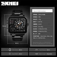Nuevo reloj Skmei 2time para hombre en relojes de pulsera, relojes de cuarzo digitales dorados, reloj de acero resistente al agua deportivo de moda japonesa Movt 1392