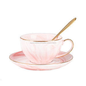 Mármol de alta calidad taza de té de porcelana de vuelos borde dorado tazas de café y platillos con cuchara de oro - Product Image 1