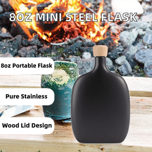 Botella de Agua/Licor/Vino/Vodka/Whisky Portátil de Alta Calidad de 8oz, Mini, de Acero Inoxidable 304, con Tapa de Madera, Diseño Minimalista, para Camping - Product Image 2