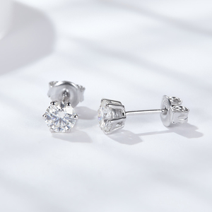 Starsgem Hot Sale Design Round Lab Diamond Earrings 6 Prongs Setting Lab Diamond 925 <b>Silver</b> <b>Stud</b> Earrings - Product Image 1