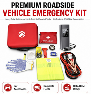 Kit d'urgence pour <span class=keywords><strong>voiture</strong></span> en EVA rigide avec compresseur d'air, câbles de démarrage, gilet réfléchissant, sangle de remorquage, ensemble de survie routière - Product Image 1