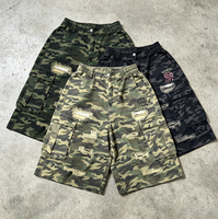 Shorts cargo camouflage pour homme, taille mi-haute, cordon élastique, poches déchirées, style streetwear, grande taille, bermudas