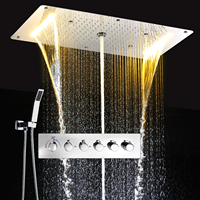 700x3800mm LED ensemble de douche salle de bain thermostatique 5 voies mélangeur pluie, brume, cascade, pommeau de douche colonne