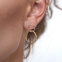 Boucles d'oreilles minimalistes à Double maillons en argent Sterling S925, plaqué or 14K
