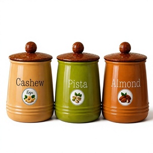 Bocaux de rangement en métal pour fruits secs avec couvercle en bois, récipient hermétique pour noix de cajou, pistache, amande, organisateur de cuisine, design rétro - Product Image 1