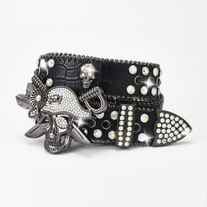 Nuova cintura retrò Bling Bling BB Simon con cinturino in pelle di diamante con fibbia con teschio cintura di strass da donna con cintura da Cowboy occidentale - Product Image 1