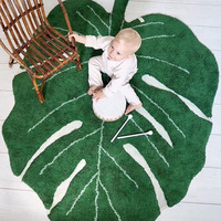 Tapis de sol anti-dérapant en polyester imprimé en forme de feuille nordique, tapis de sol floqué pour la décoration de la maison