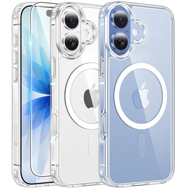 Magnetic Transparent Slim Shockproof Rugged Phone Case with Screen Protector (A-Clear)