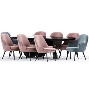 18 mét supercrystalline đá thép không gỉ kết thúc bởi sáng bóng màu đen đá cẩm thạch bàn ăn thiết lập - Product Image 1