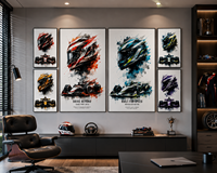 Impression sur toile aquarelle de casque de pilote de Formule 1 moderne pour décoration murale, idéale pour la décoration de la cave du homme, du garage, du bureau, de la salle de jeux ou de la maison.