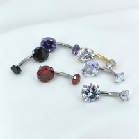 Bijoux de corps en titane ASTM F136, anneau de nombril à filetage interne avec sertissage en griffe CZ, bijoux de piercing pour le nombril