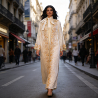 Ensemble robe longue et tunique décontractée deux pièces, motif à pois, broderie riche, écologique et tendance, idéal pour les vacances et la maison
