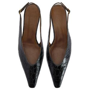 Nouvelles sandales d'été 2026 pour femmes, grande taille, noires, texture croco, bout pointu, talon compensé, à bride arrière, chaussures de bureau pour femmes, EU 34-4 - Product Image 5