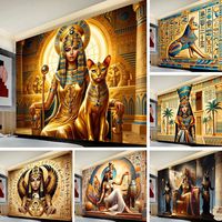 Tapisserie murale en polyester « Reine Égyptienne » Or et Vert, facile à accrocher, décoration murale, impression HD, vente en gros