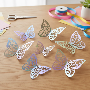 Papel de regalo reciclable impermeable recubierto de <span class=keywords><strong>PE</strong></span> Floral de mariposa metálica de gran venta coreana para decoraciones de fiesta de pastel de regalo de pared - Product Image 1